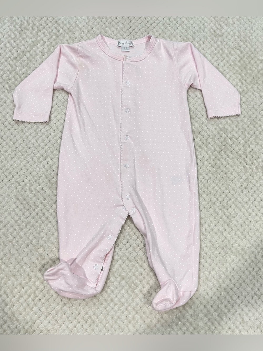 Kissy Kissy Pink Polka Dot Footie Pima Cotton Size 6-9M